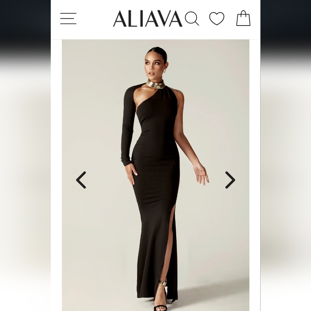 ALIAVA One-Shoulder Black Evening Gown